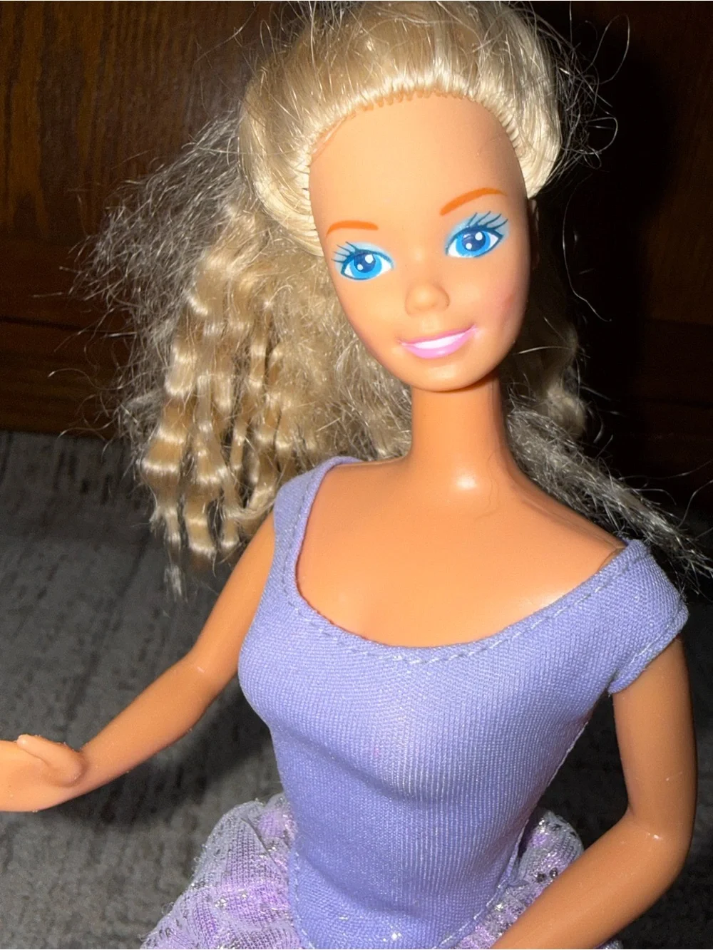 Barbie super star era face sculpt 90’s blonde blue eyes lavender dress